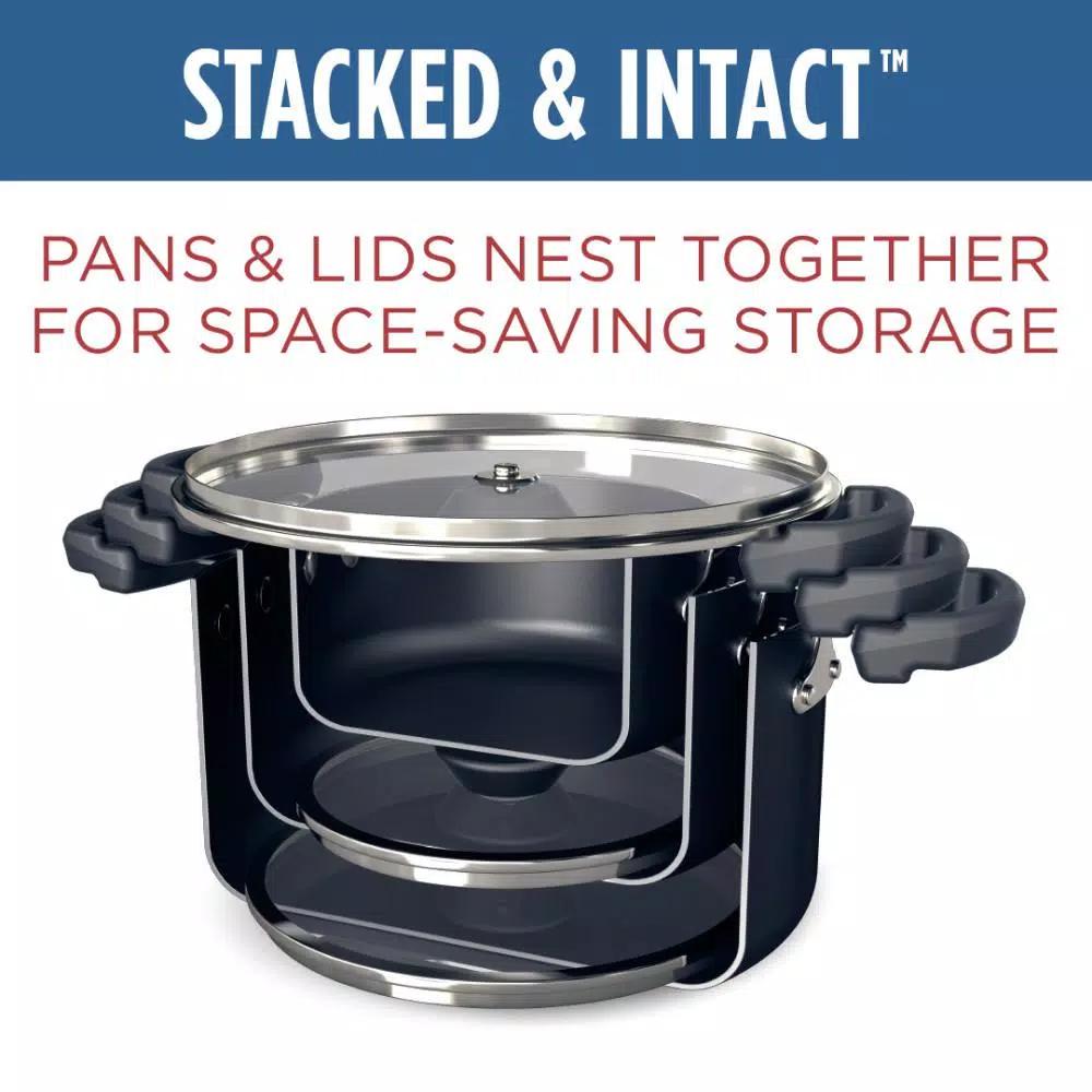 Farberware Neat Nest 6-Quart Aluminum Nonstick Saucepot with Glass Lid, Black