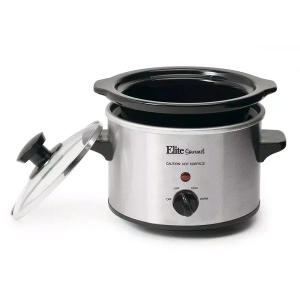 Elite 1.5 Qt. Stainless Steel Mini Slow Cooker with Removable Stoneware Pot