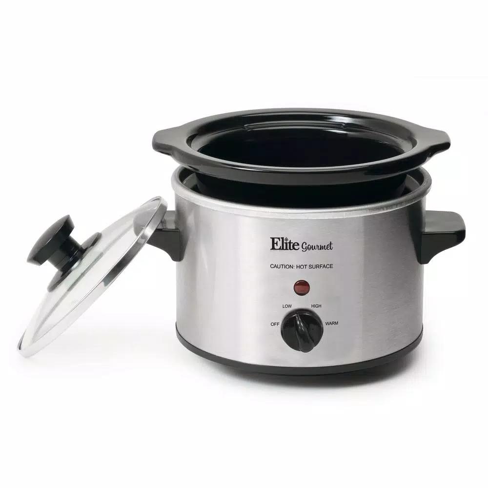 Elite 1.5 Qt. Stainless Steel Mini Slow Cooker with Removable Stoneware Pot