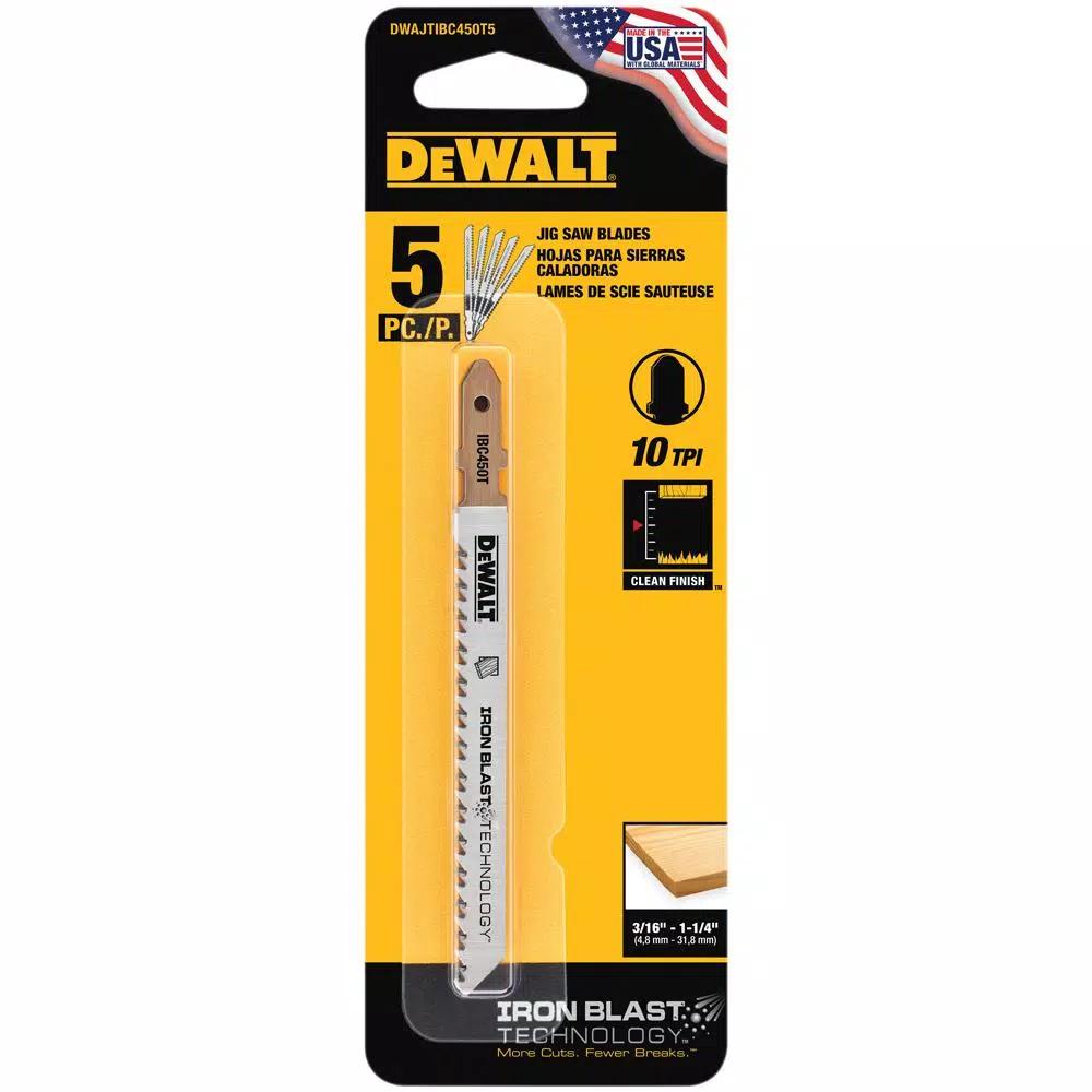 DEWALT 4 in. 10 TPI T-Shank Wood Cutting Jig Saw Blades, 5-Pack