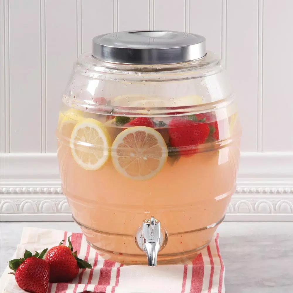 General Store 2 Gal. Clear Glass Beverage Dispenser with Silver Spigot and Lid
