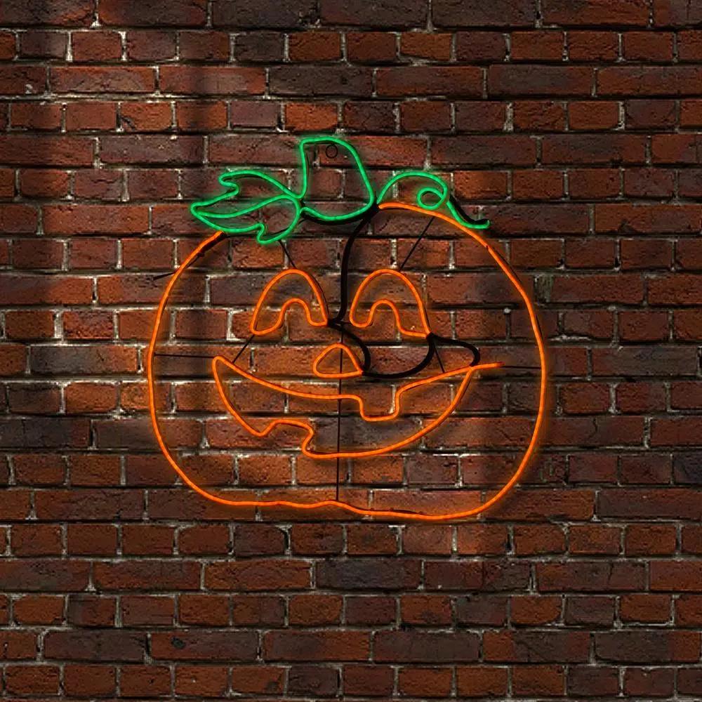 National Tree Company 24 in. Orange and Green LED Pumpkin Jack-O-Lantern Halloween Light Strip
