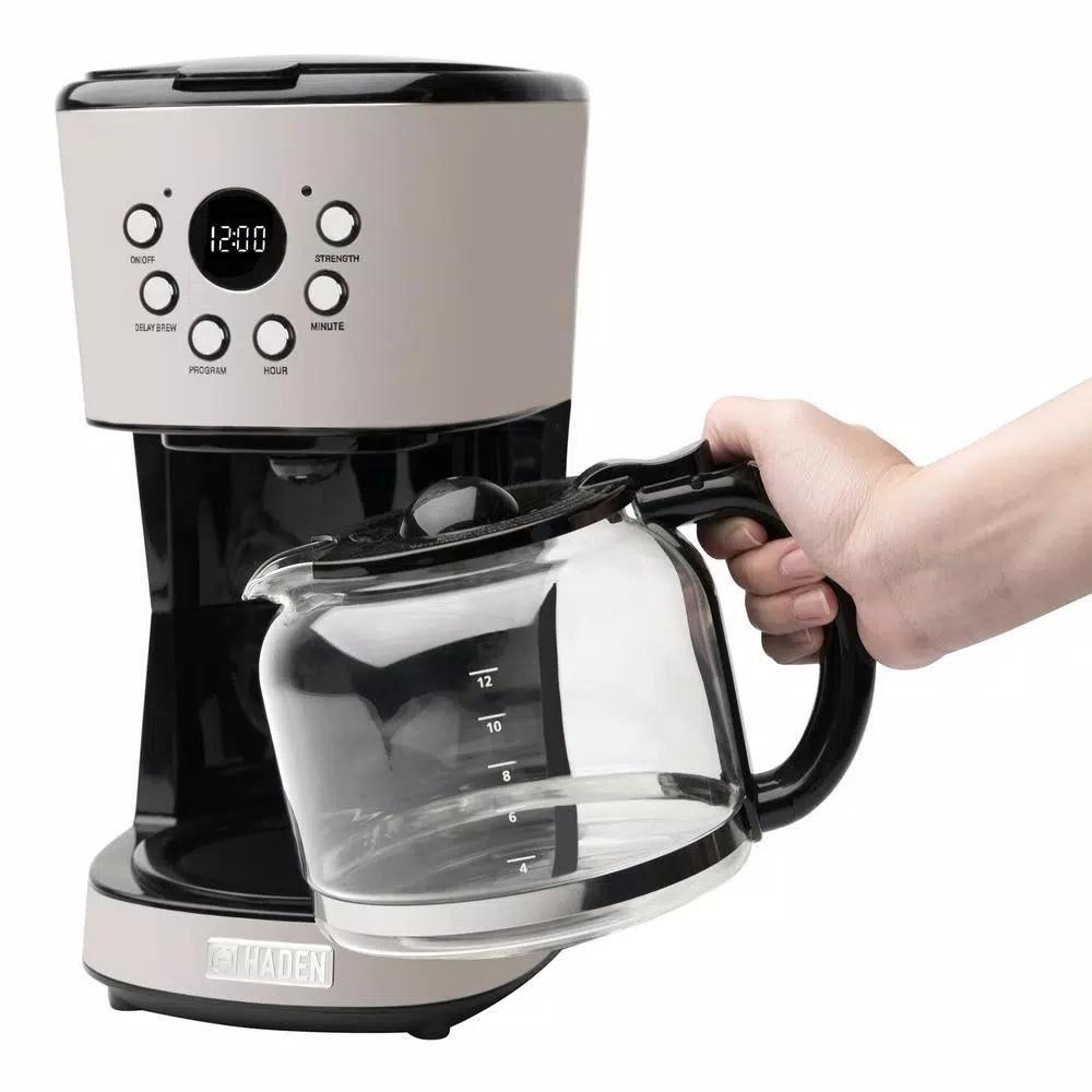 Haden 12-Cup Retro Style Programmable Drip Coffee Maker with Strength Control, Putty