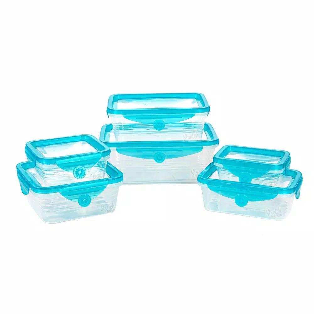 As Seen on TV Stretch and Fresh 12-Piece Silicone Airtight Food Storage Container Set, Blue