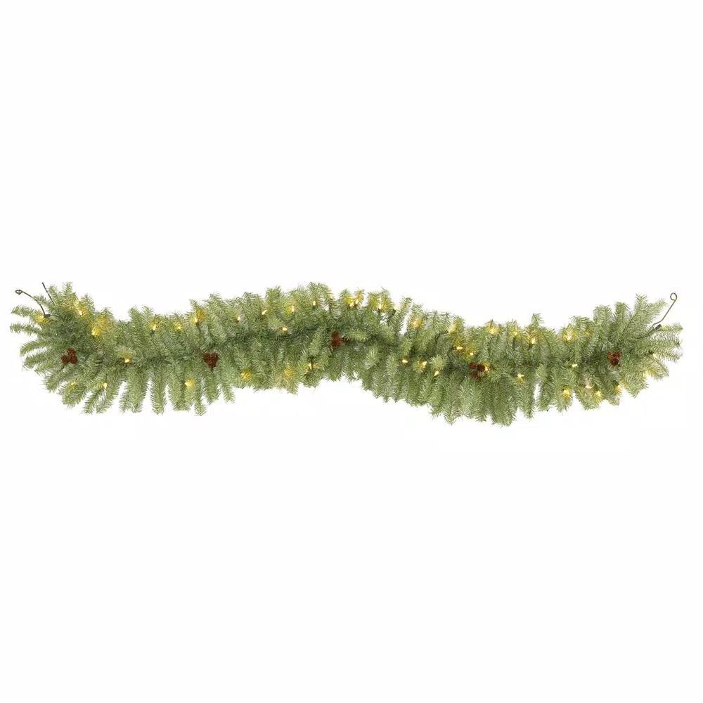 Nearly Natural 6 ft. Pre-Lit Artificial Pine Christmas Garland with 50 Warm White LED Lights and Pine Cones
