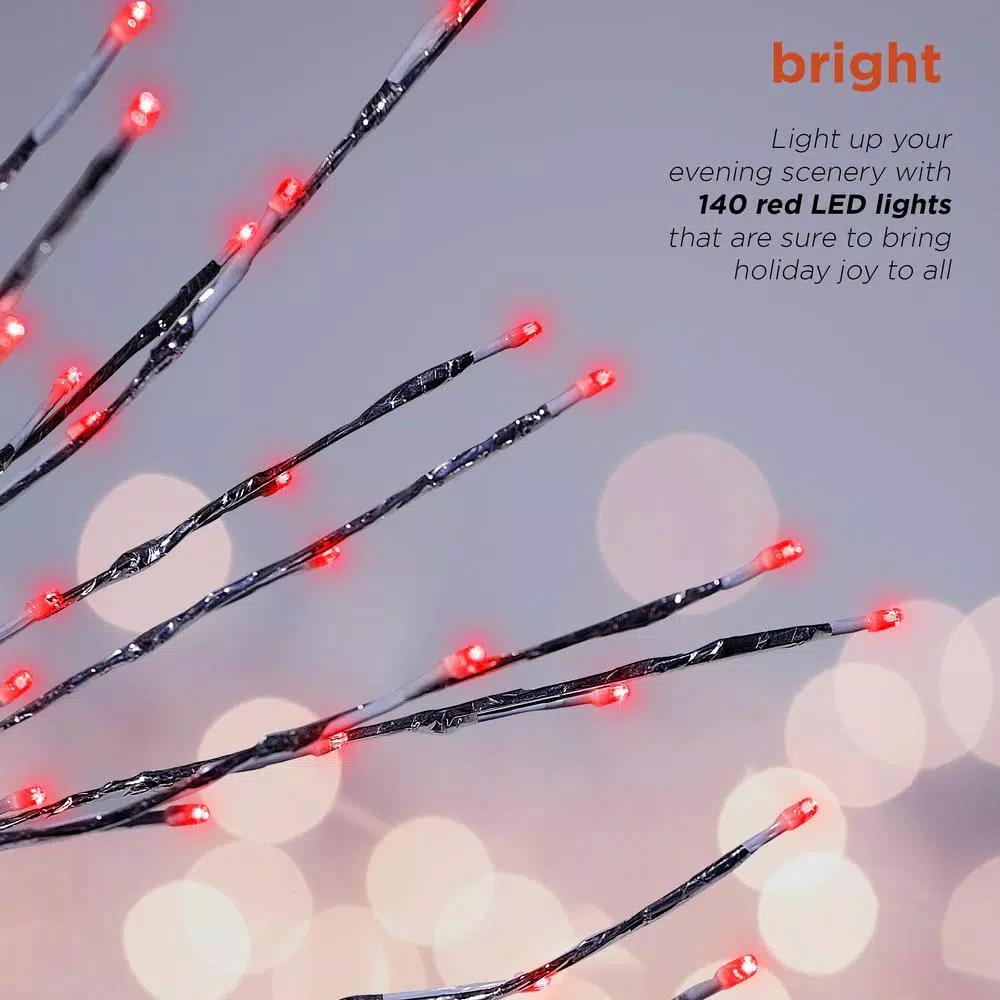 Alpine Corporation 39 in. Silver Metallic Foil Tree Yard Stake with 140 Red LED Lights