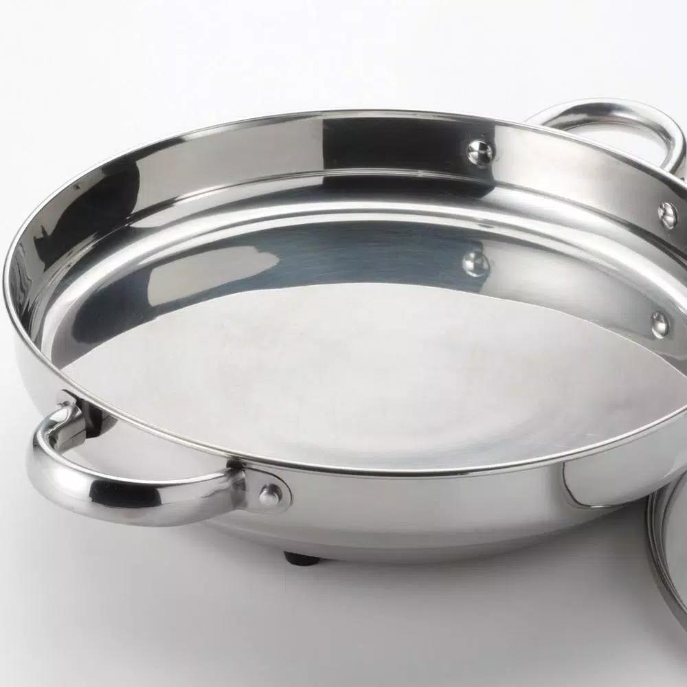 AROMA Gourmet 132 sq. in. Stainless Steel Electric Skillet with Tempered Glass Lid