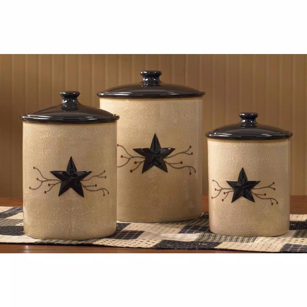 Park Designs Star Vine Beige 3-Piece Ceramic Canister Set with Airtight Lids