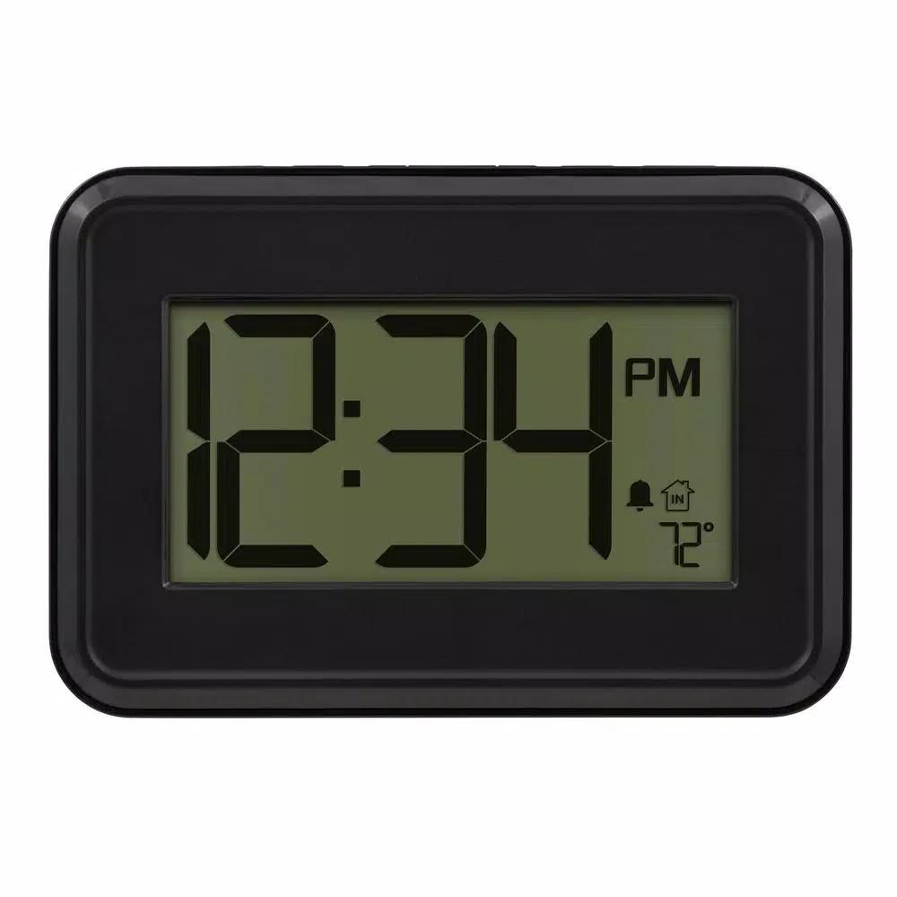 La Crosse Technology Modern Digital Wall Clock with Temperature Display, Countdown Timer, and Alarm - Black
