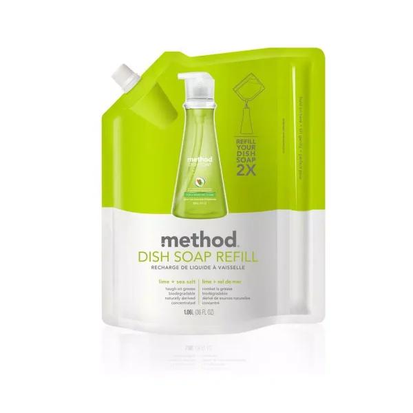 Method Lime and Sea Salt Dish Soap Refill, 36 oz. Biodegradable Grease-Fighting Gel