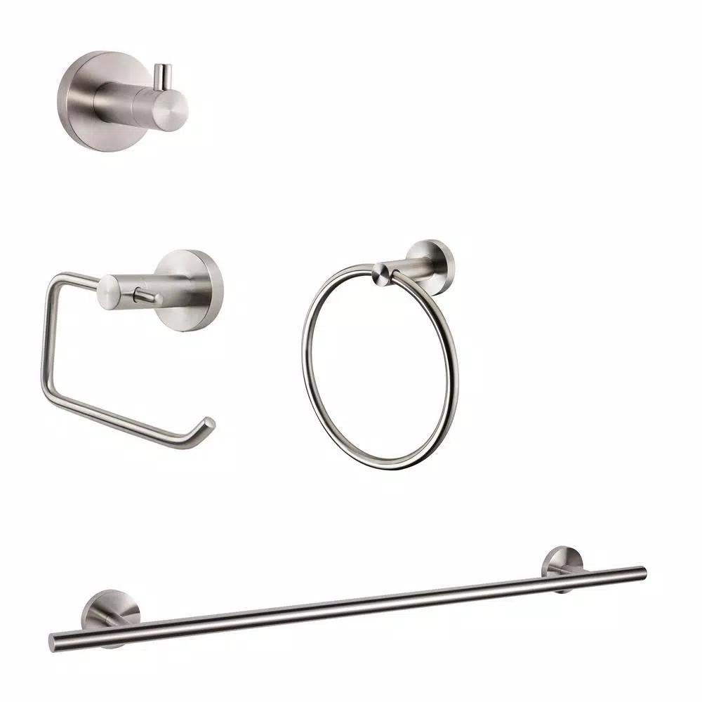 Lexora Bagno Nera 4-Piece Bath Hardware Set, Satin Nickel Stainless Steel