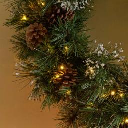 Noble House 24 in. Pre-Lit LED Artificial Christmas Wreath with Snowy Branches and Pinecones, Warm White thumbnail 2