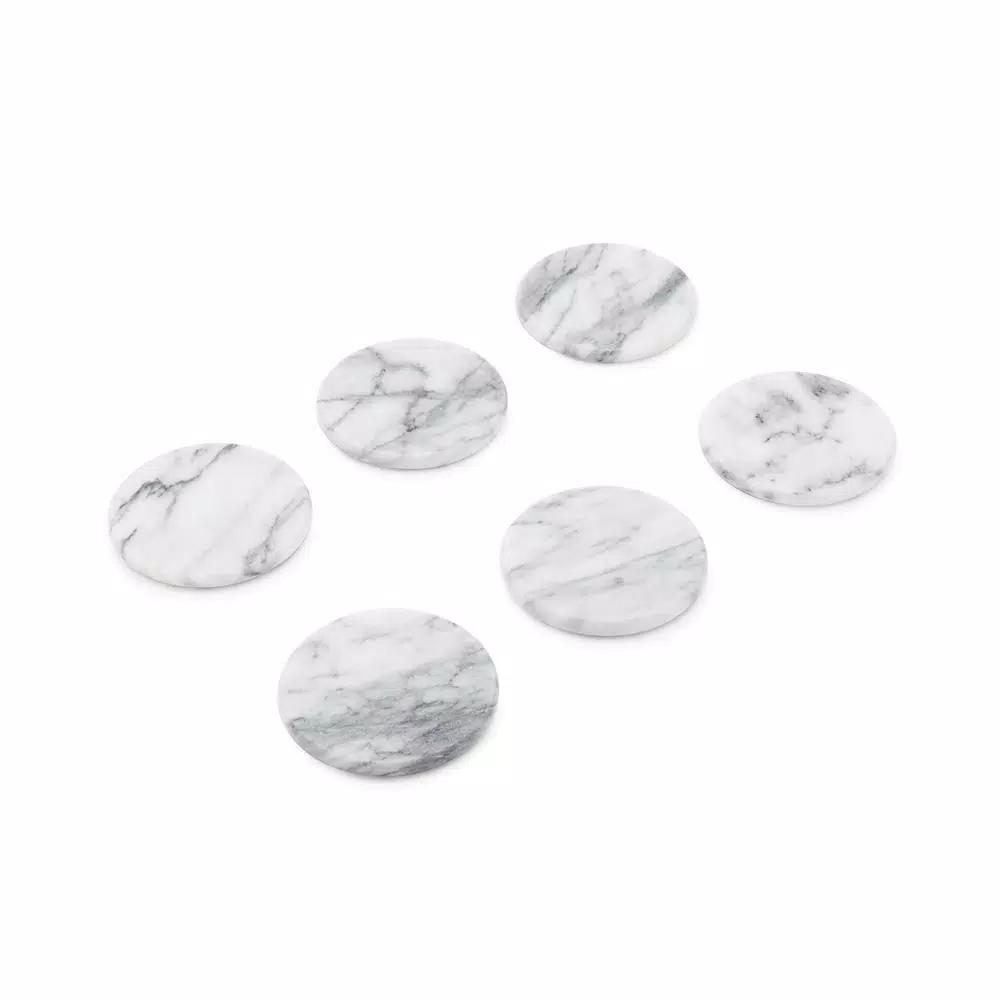 Fox Run White Marble Coasters, Set of 6, Natural Stone with Cork Underside