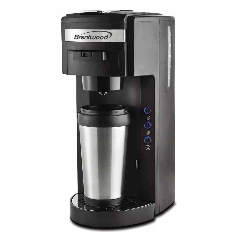 Brentwood Black Single Serve K-Cup Compatible Coffee Maker with Stainless Steel Mug