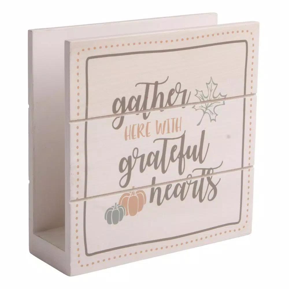Home Essentials Harvest Devotions 6 in. Wooden Napkin Holder, Fall Decor