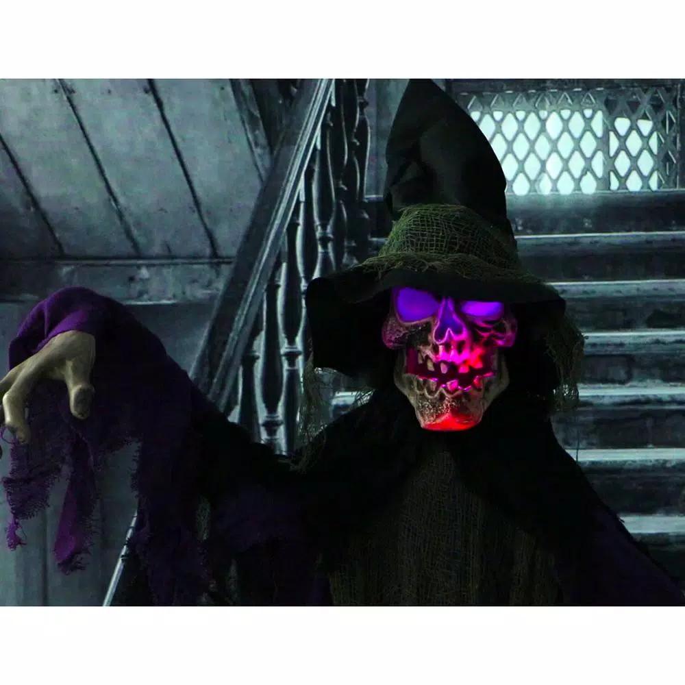 Haunted Hill Farm 6 ft. Animated Skeleton Witch Halloween Prop with Multi-Color Light Effects
