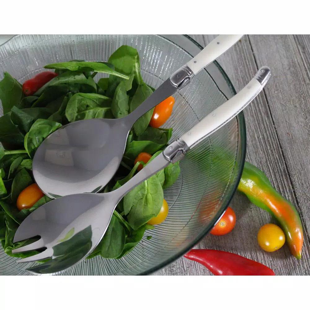 Unbranded French Home Laguiole 2-Piece Faux Ivory Salad Servers Set, Stainless Steel