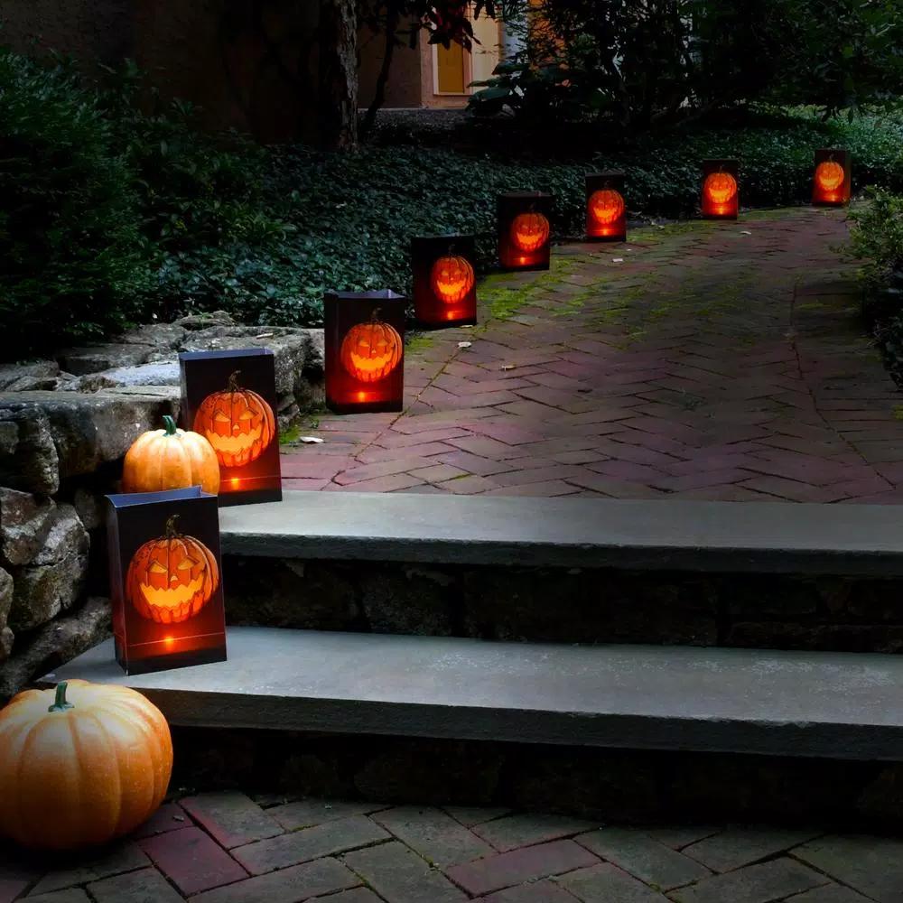 LUMABASE 11 in. Jack-O'-Lantern LED Battery Operated Luminaria Kit - Set of 12