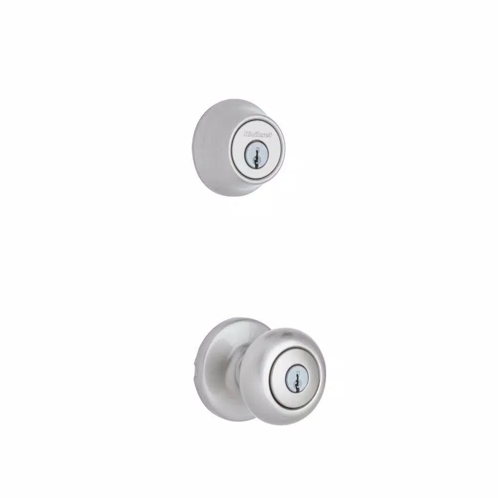 Kwikset Cove Satin Nickel Keyed Entry Door Knob and Single Cylinder Deadbolt Combo Pack