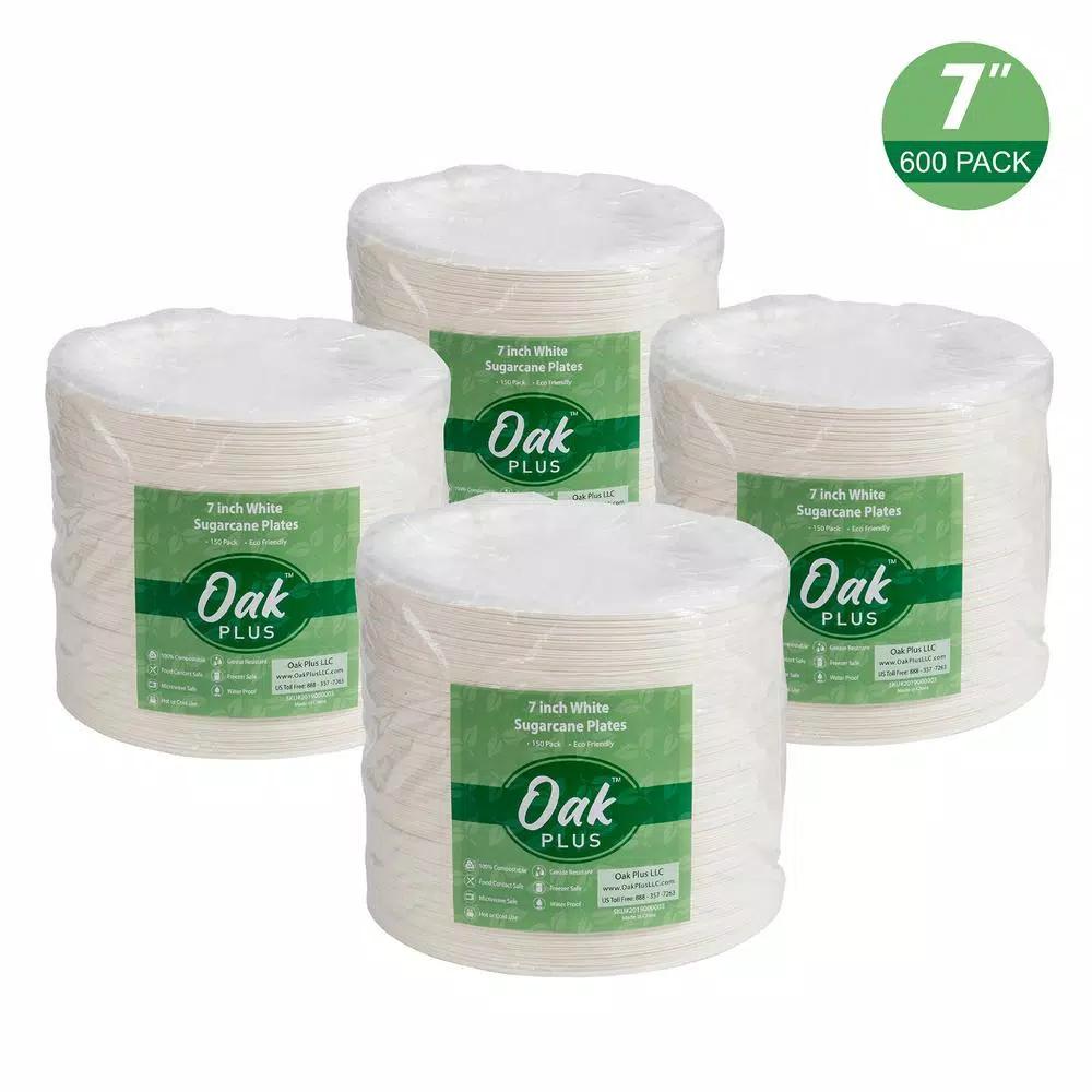 Unbranded 7 in. White Sugarcane Plates, Eco-Friendly & Biodegradable (600 Pack)