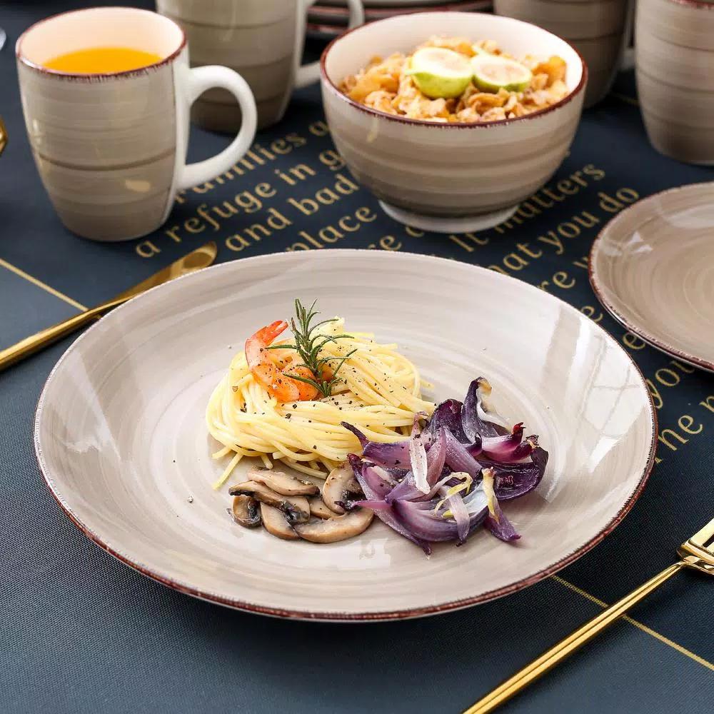 vancasso Bella 16-Piece Porcelain Dinnerware Set, Vintage Creme Beige Service for 4