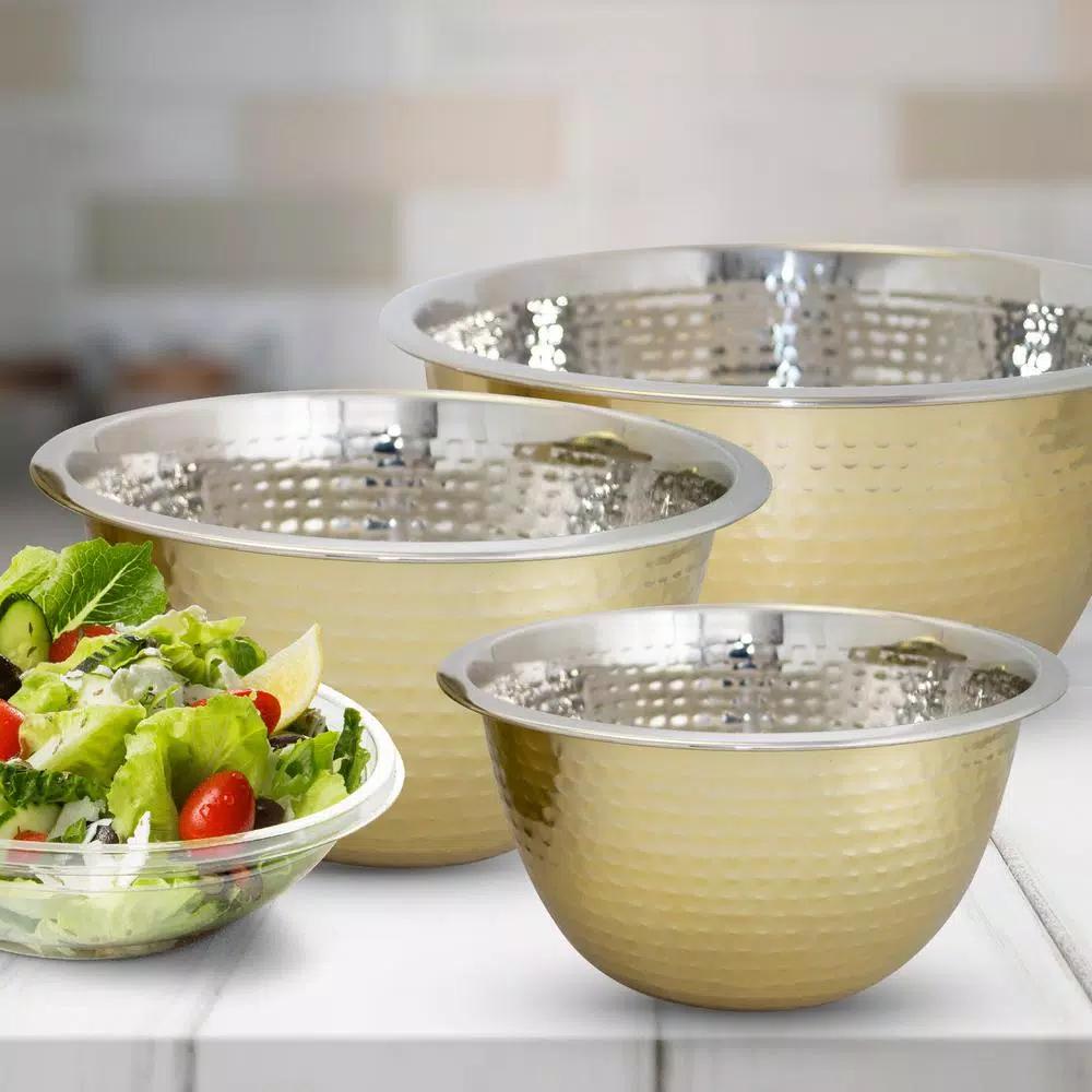 ExcelSteels 1.75 QT Stainless Steel Hammered Mixing Bowl with Gold Tone Finish