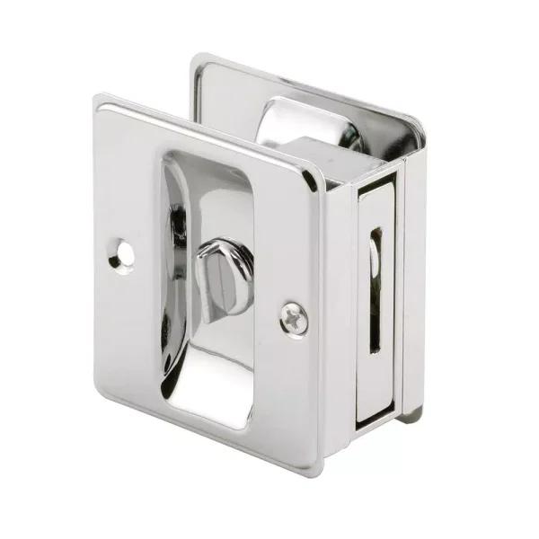 Prime-Line Polished Chrome Pocket Door Privacy Lock and Pull, Reversible Design