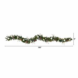 Nearly Natural 9 ft. Pre-lit Artificial Christmas Garland with Ornaments and Pinecones, 50 Clear LED Lights, Battery Operated thumbnail 2