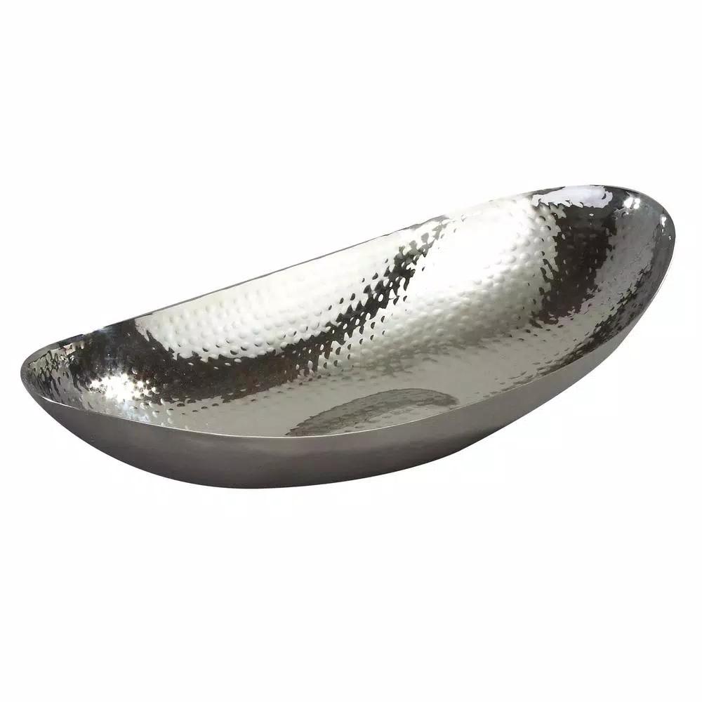 Elegance 14.5 in. Hammered Stainless Steel Oval Serving Bowl