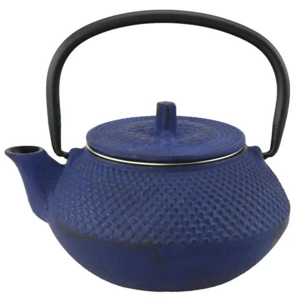 Creative Home Kyusu Blue Cast Iron Tea Pot with Removable Stainless Steel Infuser Basket, 10 oz.