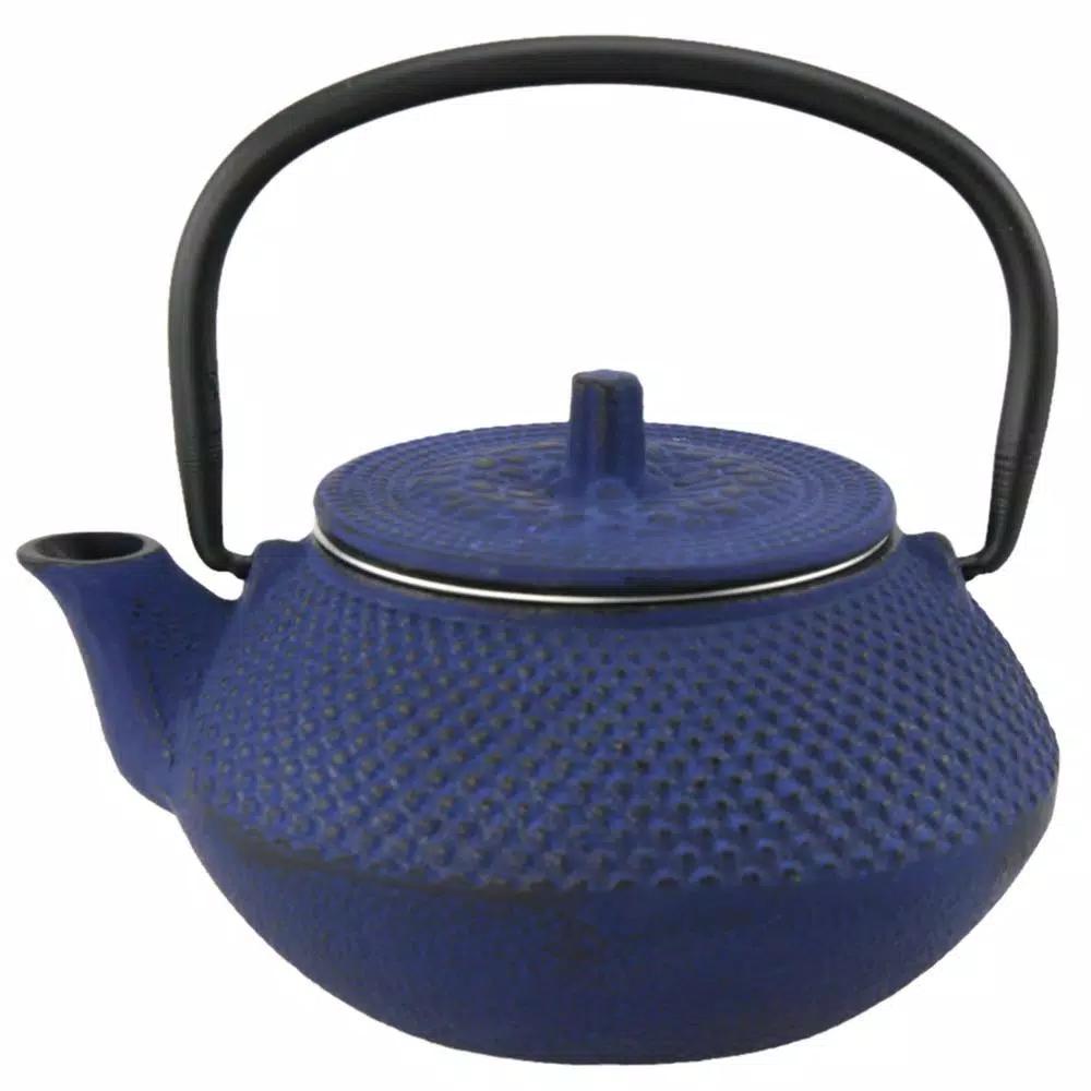 Creative Home Kyusu Blue Cast Iron Tea Pot with Removable Stainless Steel Infuser Basket, 10 oz.
