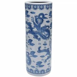 Unbranded 24 in. Blue and White Porcelain Dragon Umbrella Stand and Floor Vase thumbnail 7