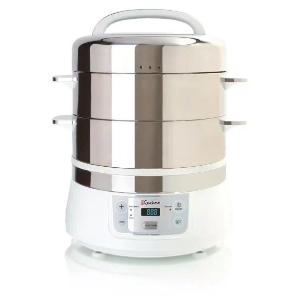 Euro Cuisine 16.9 Qt. 2-Tier Stainless Steel Electric Food Steamer and Rice Cooker with LCD Timer