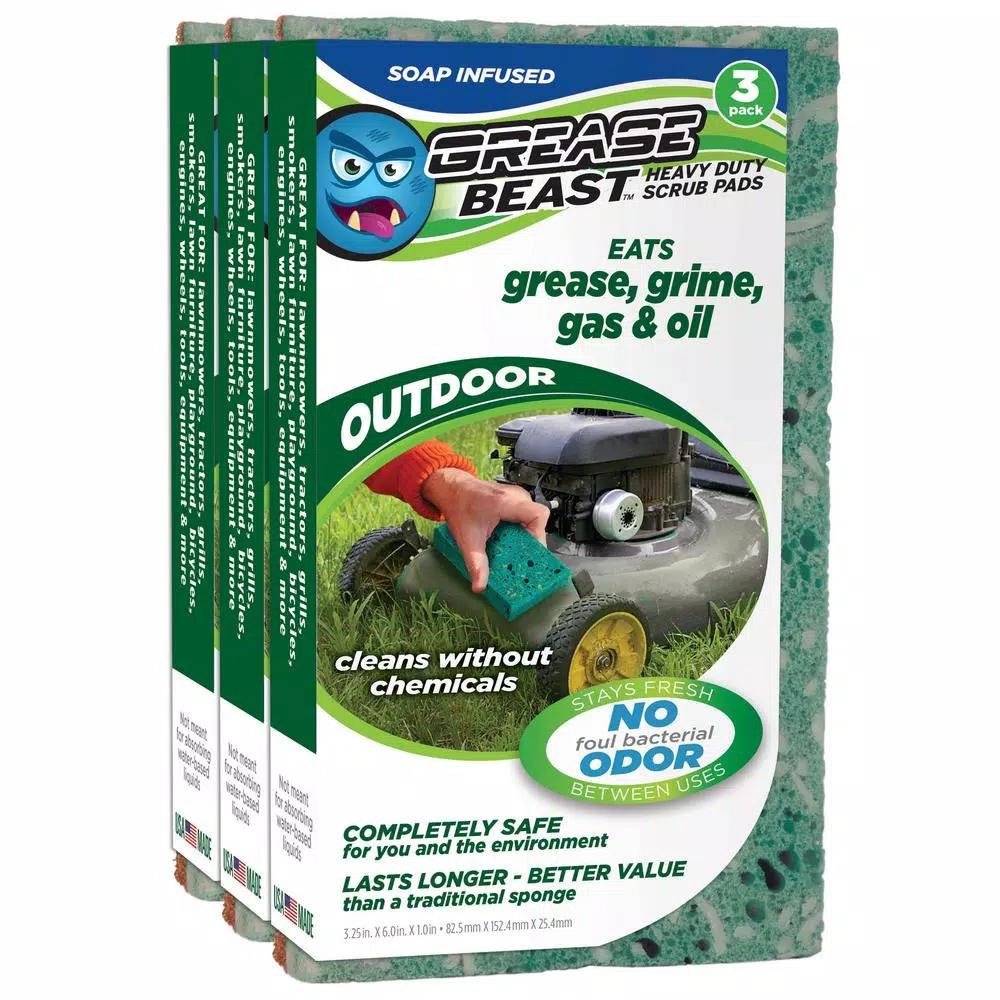 Grease Beast XL Heavy-Duty Soap-Infused Outdoor Scrub Sponge (3-Pack) - Odor and Bacteria Resistant