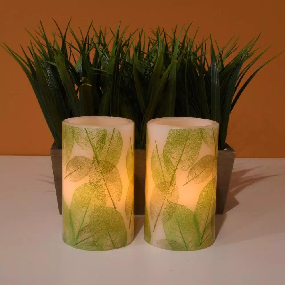 LUMABASE Lace Leaf Battery Operated Wax LED Candles - Set of 2