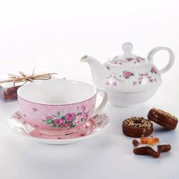 MALACASA Elegant Porcelain Tea Set for One - 3 Piece Teapot, Teacup and Saucer Set, White with Pattern thumbnail 5