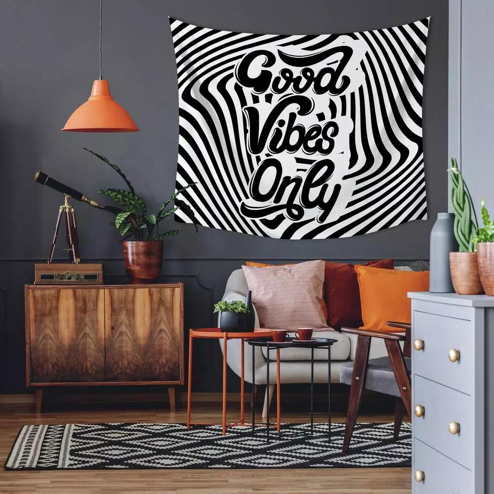 RoomMates Good Vibes Swirl Large Wall Tapestry - Black and White Modern Polyester Decor