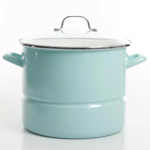 Kenmore 16-Quart Steel Stock Pot Set with Steamer Insert and Glass Lid, Broadway Blue