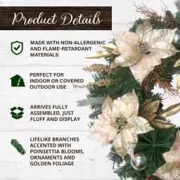 Fraser Hill Farm 24 in. Artificial Christmas Wreath with Poinsettias, Ornaments and Gold Berries thumbnail 3