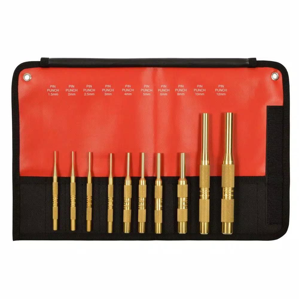 Mayhew 10-Piece Brass Metric Pin Punch Set, Non-Marring & Non-Sparking