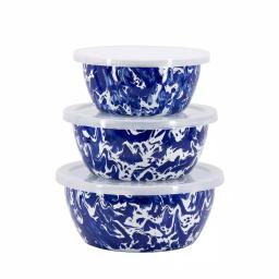 Golden Rabbit Cobalt Swirl 3-Piece Enamelware Bowl Set with Lids thumbnail 1