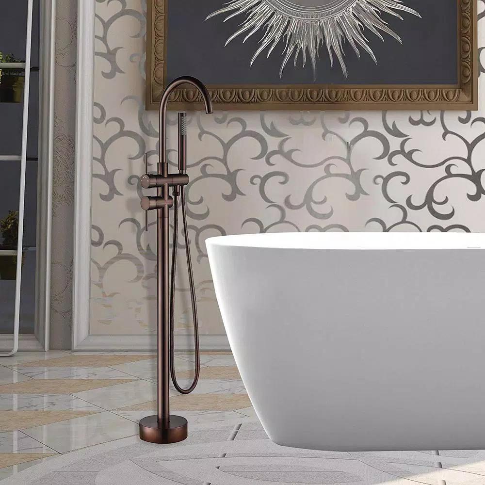 Vanity Art 46 in. Freestanding Single Handle Claw Foot Tub Faucet with Hand Shower, Oil Rubbed Bronze