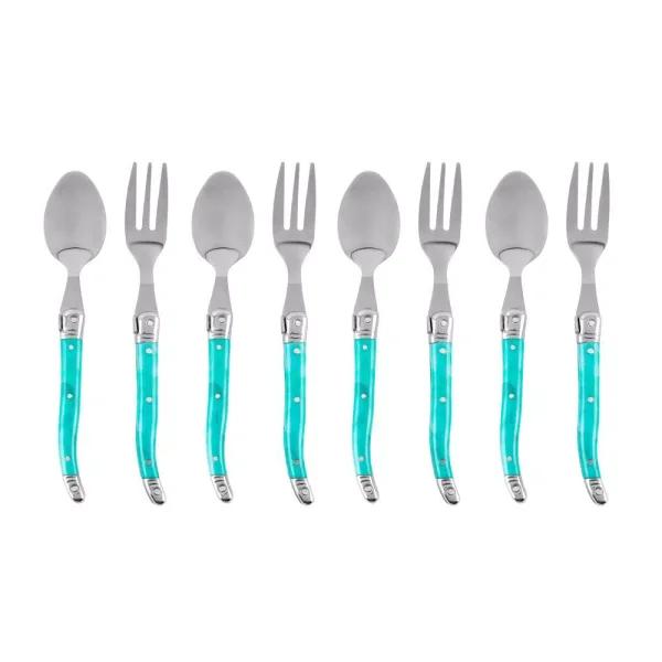 French Home Laguiole Turquoise Dessert Spoon and Fork Set, 8-Piece
