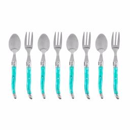 French Home Laguiole Turquoise Dessert Spoon and Fork Set, 8-Piece thumbnail 1