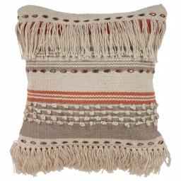 LR Resources Chic Beige Striped Fringe Throw Pillow - 18 x 18 in. Cotton Cover Hypoallergenic Polyester Fill thumbnail 3