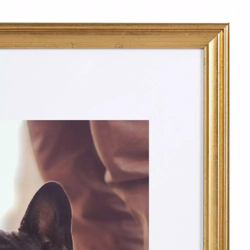 Kate and Laurel Adlynn Gold Picture Frame Set, 11 x 14 in. and 8 x 10 in. with Mats, Set of 4