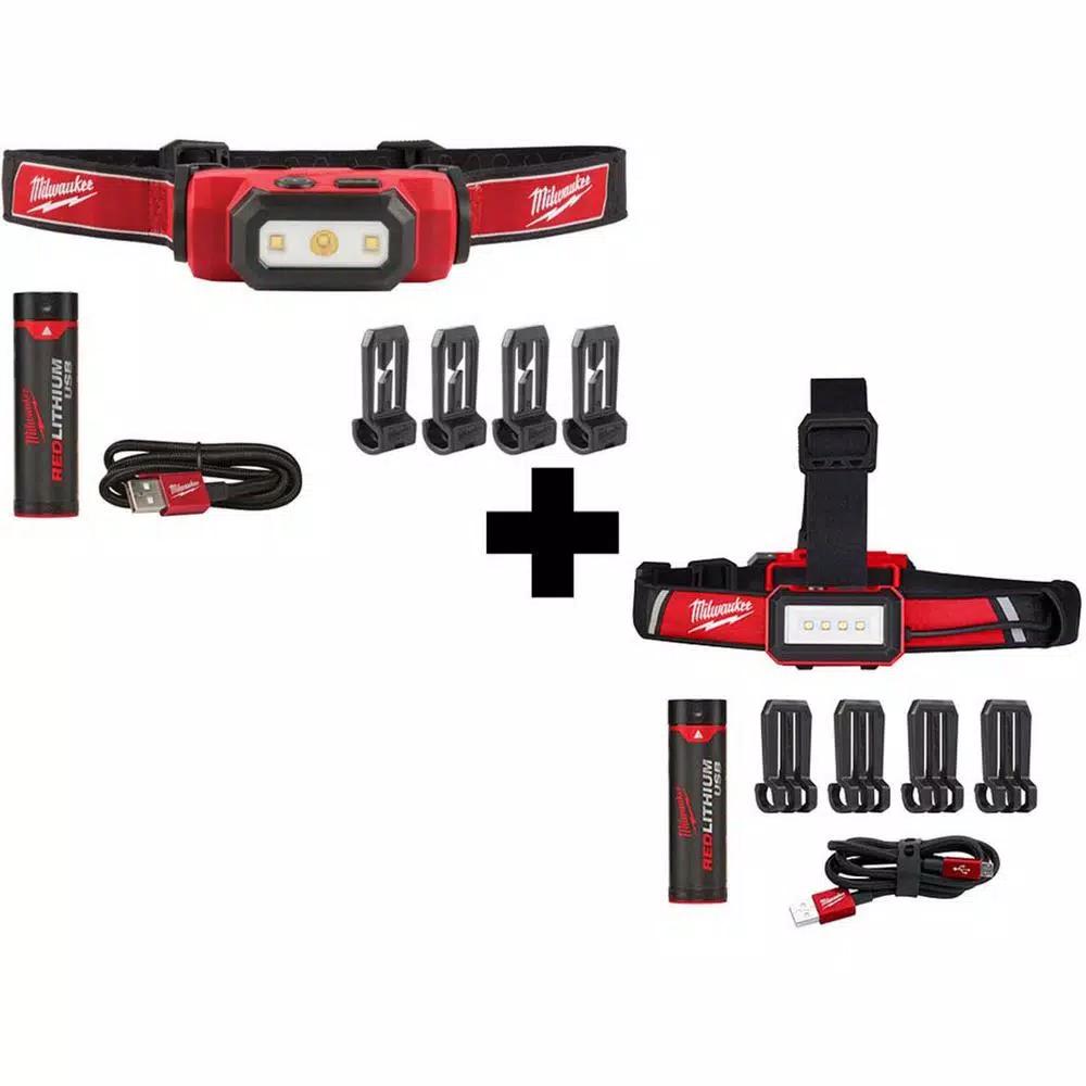 Milwaukee REDLITHIUM USB Rechargeable Hard Hat Headlamp 2-Pack (475 & 600 Lumens)