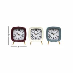LITTON LANE Set of 3 Square Metal Table Clocks with Gold Feet and Retractable Stands - Mauve, White, and Blue thumbnail 6