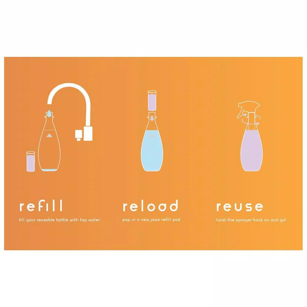 JAWS Kitchen Cleaner-Degreaser Spray Bottle with 4 Concentrated Refill Pods, 27 oz.