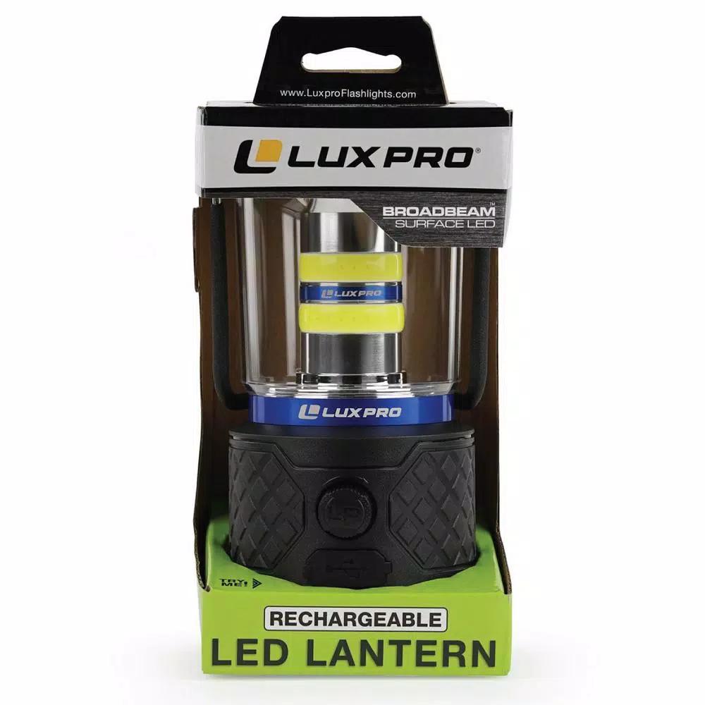 LUXPRO 1100 Lumen Dual Power 360° LED Lantern with Power Bank and TackGrip, Rechargeable & Battery Operated